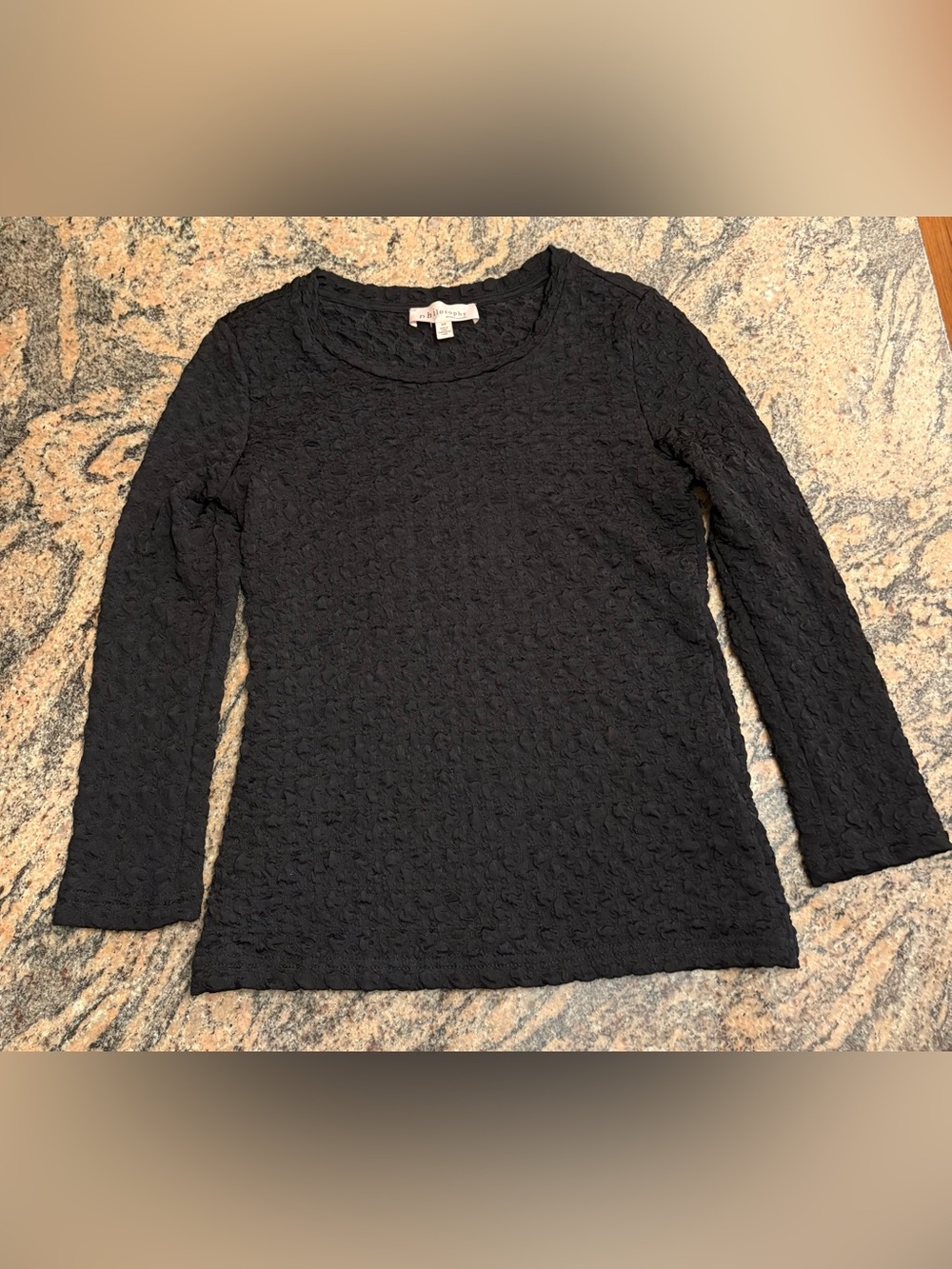 Philosophy Republic Clothing Black Textured Long Sleeve Round Neck Top Size S